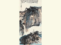 张大千 临渊观瀑》