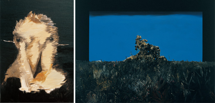 康剑飞作品《鸟人的肖像》（左）；《舞台no8》（右）