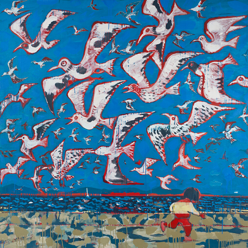 毛旭辉 昆明组画海埂大坝的红嘴鸥 195×195cm 布面油彩,丙烯 2012.05